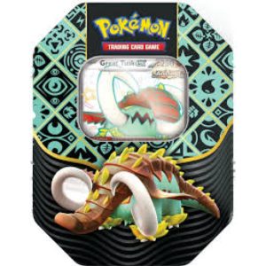 Pokemon Paldean Fates Tin Shiny Great Tusk - קלפי פוקימון טין פלדיאן פייטס כולל 4 חפיסות (עיצוב ספציפי)